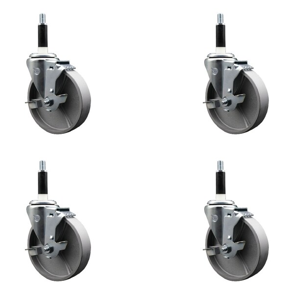 5'' Semi Steel Swivel 7/8'' Expanding Stem Caster Set with Brake, 4PK